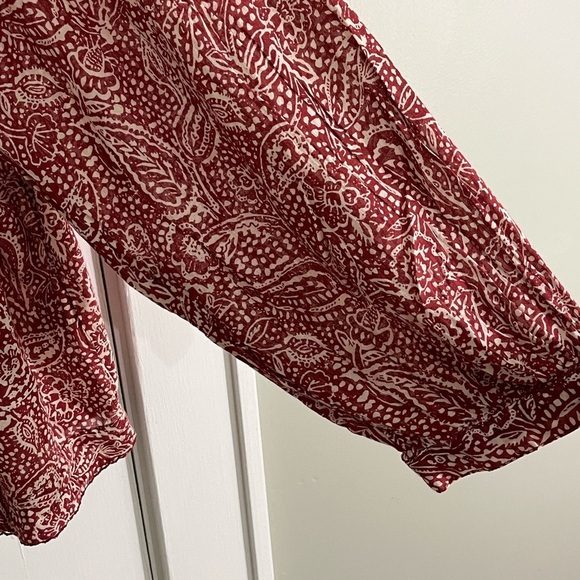 Free People We The Free Cool Meadow Red Boho Printed Blouse Cotton Size Small - Picture 6 of 15